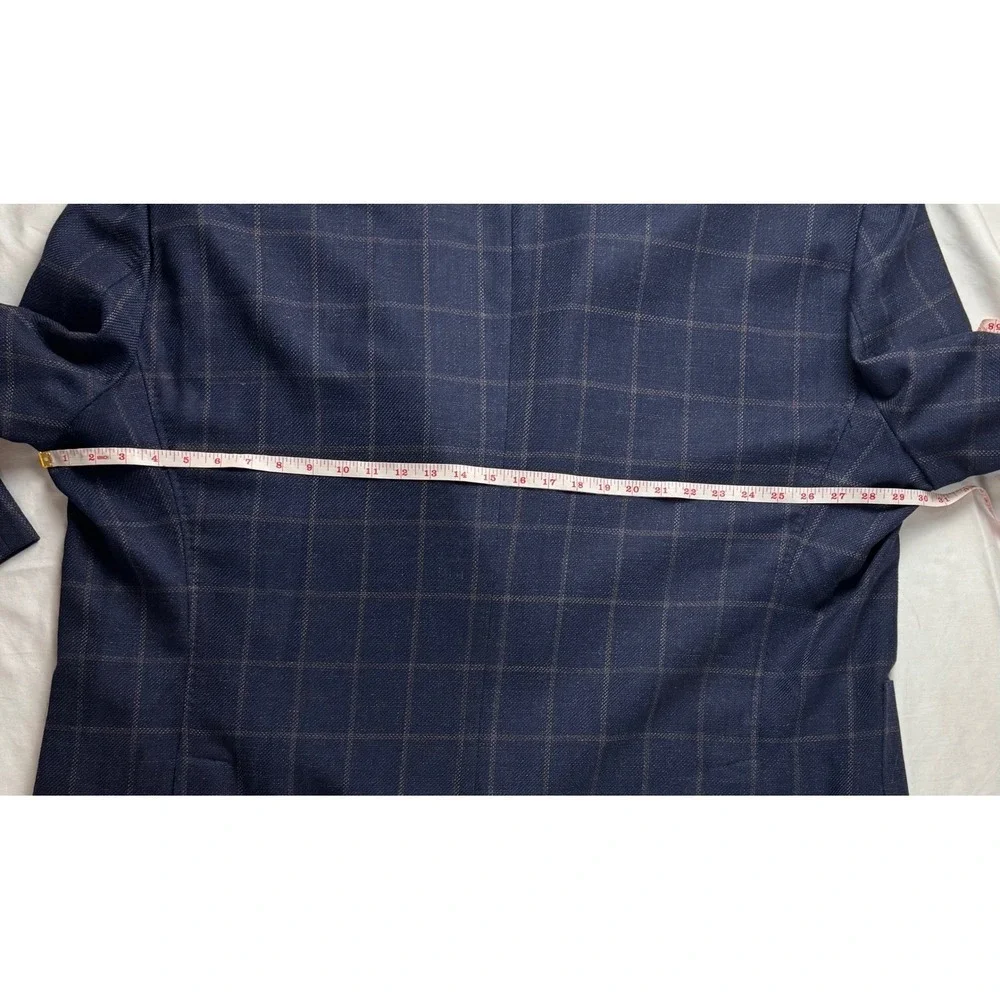 Stafford Big & Tall Navy Windowpane Wool Blend Sport Coat Blazer 60L New